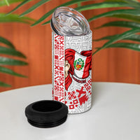 Peru Independence Day 4 in 1 Can Cooler Tumbler Peruvian Flag Coat of Arms Inca Pattern