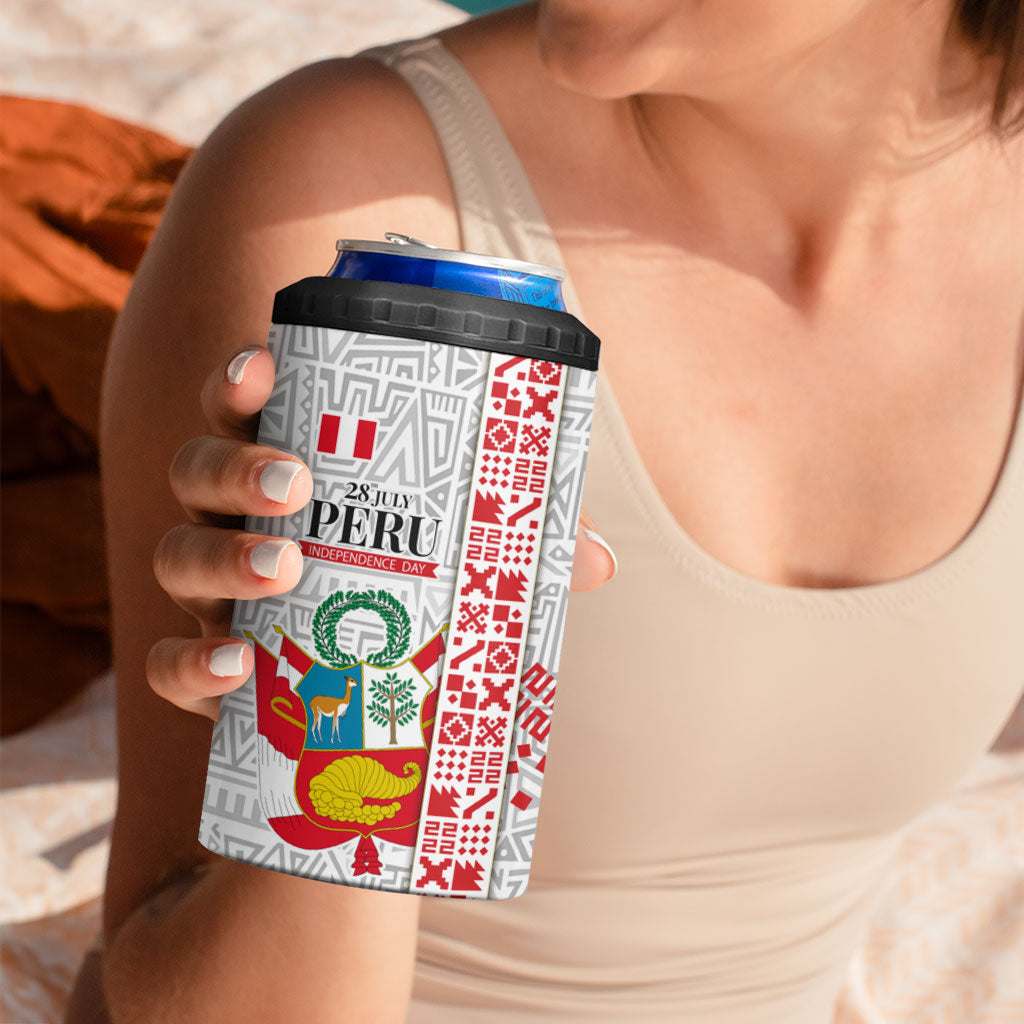 Peru Independence Day 4 in 1 Can Cooler Tumbler Peruvian Flag Coat of Arms Inca Pattern
