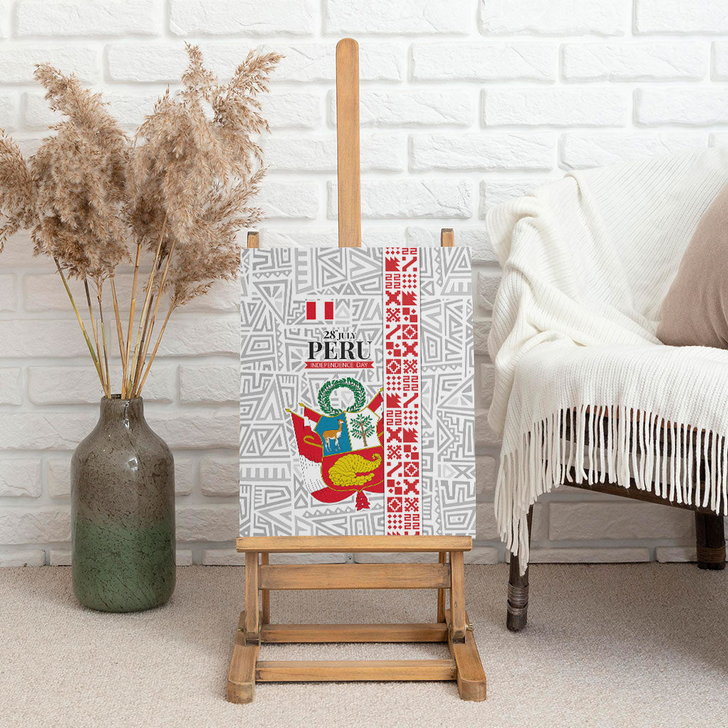 Peru Independence Day Canvas Wall Art Peruvian Flag Coat of Arms Inca Pattern