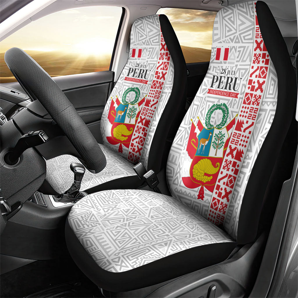 Peru Independence Day Car Seat Cover Peruvian Flag Coat of Arms Inca Pattern