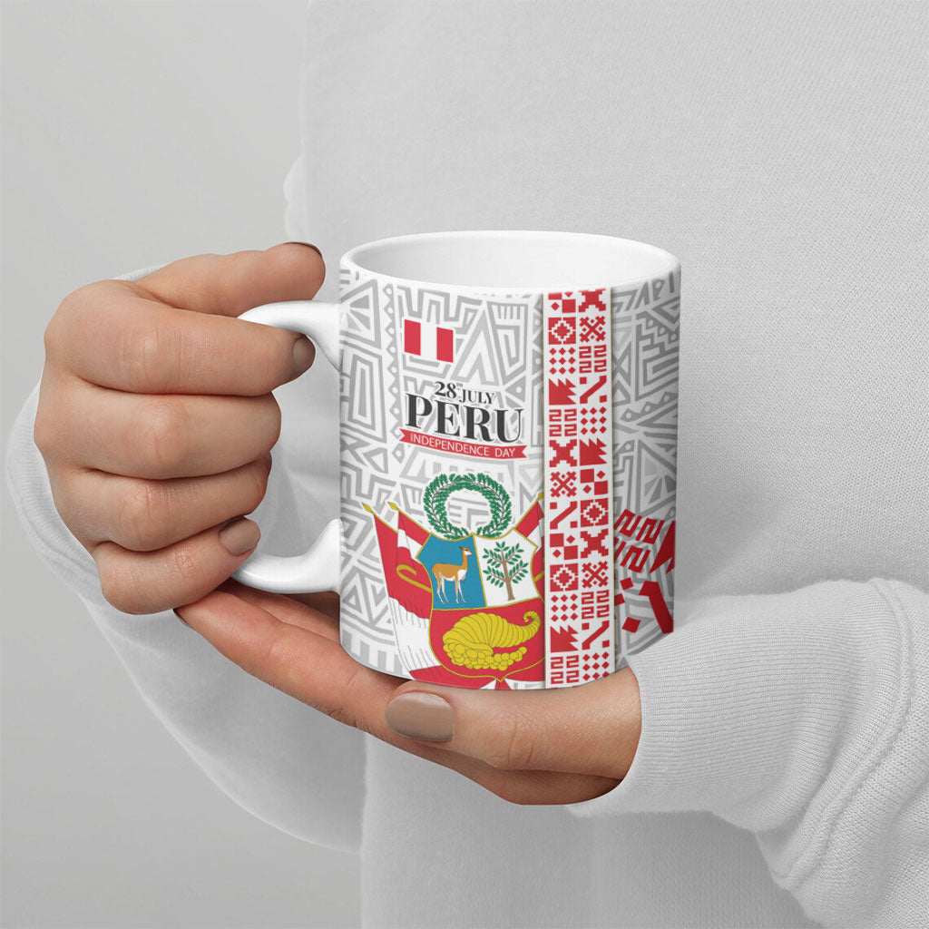 Peru Independence Day Ceramic Mug Peruvian Flag Coat of Arms Inca Pattern