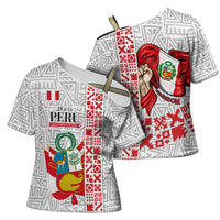 Peru Independence Day Cross Shoulder Shirt Peruvian Flag Coat of Arms Inca Pattern