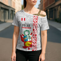 Peru Independence Day Cross Shoulder Shirt Peruvian Flag Coat of Arms Inca Pattern