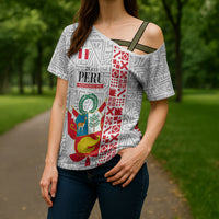Peru Independence Day Cross Shoulder Shirt Peruvian Flag Coat of Arms Inca Pattern