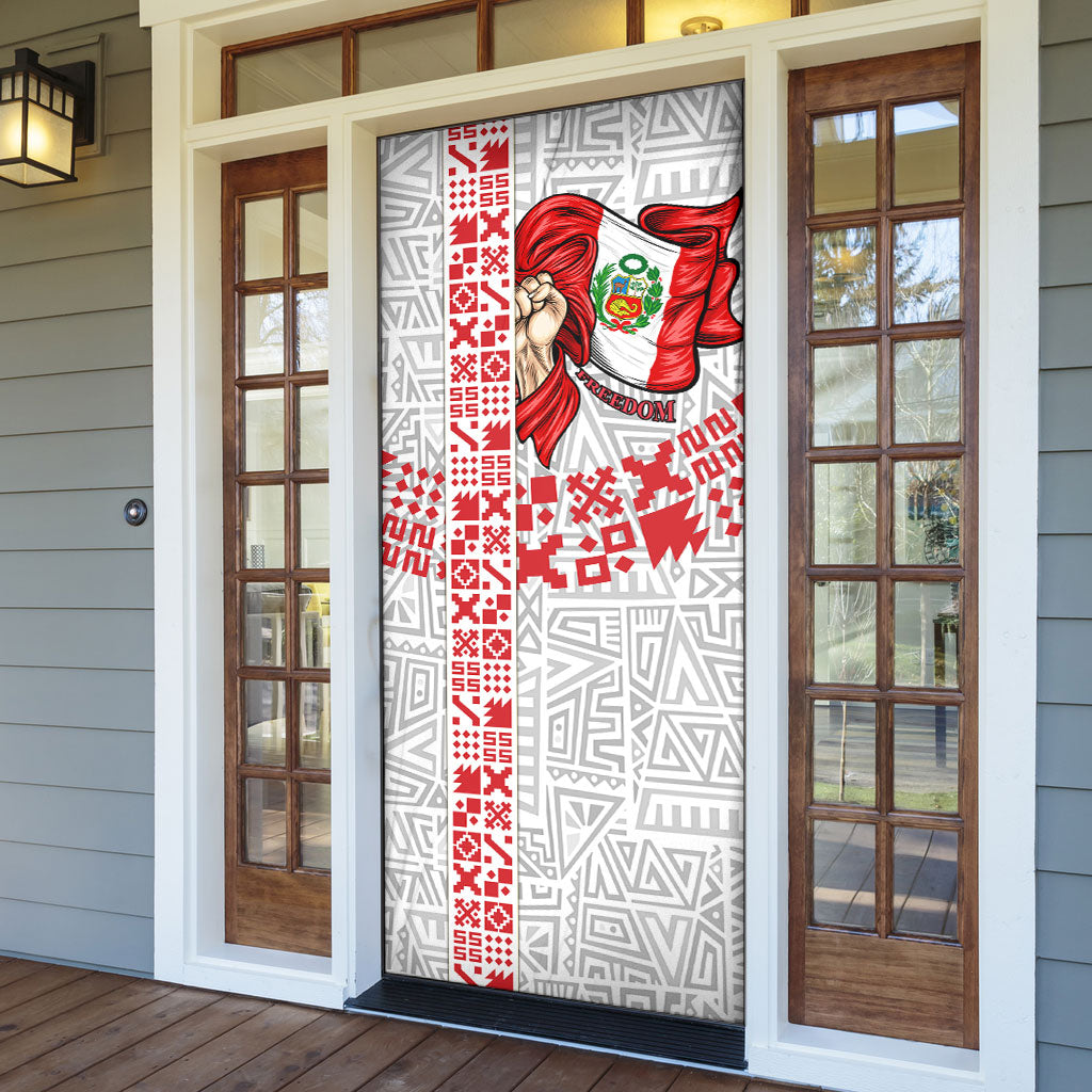 Peru Independence Day Door Cover Peruvian Flag Coat of Arms Inca Pattern