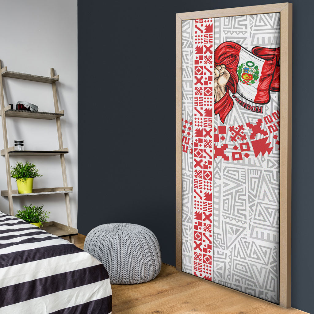 Peru Independence Day Door Cover Peruvian Flag Coat of Arms Inca Pattern