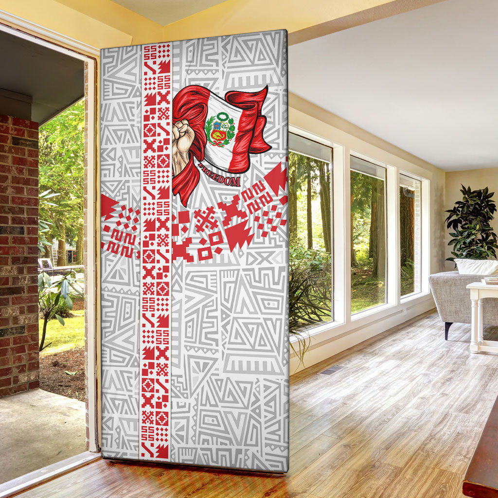 Peru Independence Day Door Cover Peruvian Flag Coat of Arms Inca Pattern