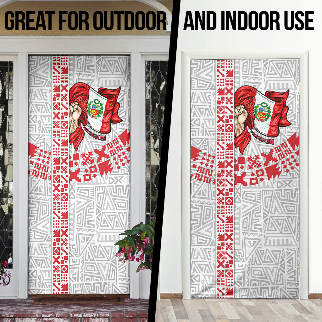 Peru Independence Day Door Cover Peruvian Flag Coat of Arms Inca Pattern