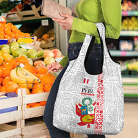 Peru Independence Day Grocery Bag Peruvian Flag Coat of Arms Inca Pattern