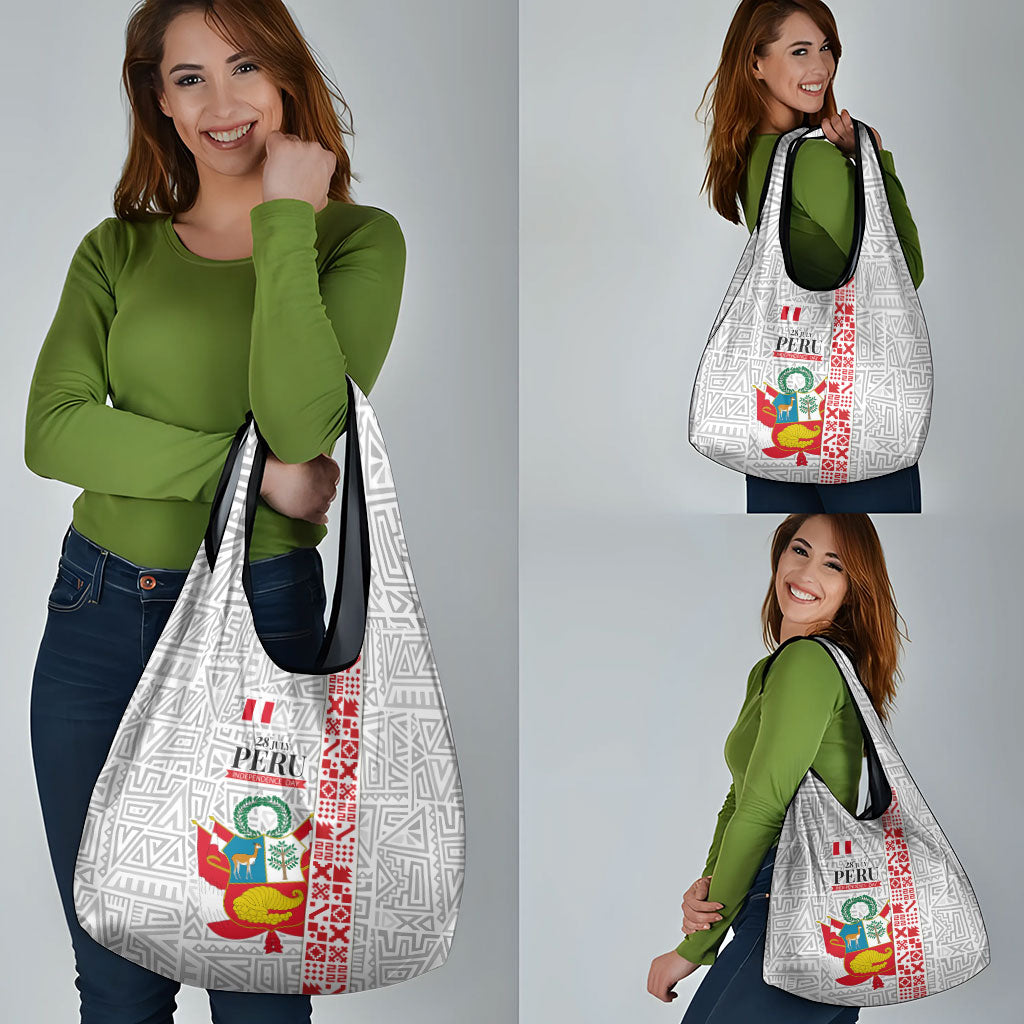 Peru Independence Day Grocery Bag Peruvian Flag Coat of Arms Inca Pattern