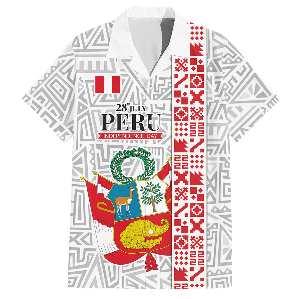 Peru Independence Day Hawaiian Shirt Peruvian Flag Coat of Arms Inca Pattern