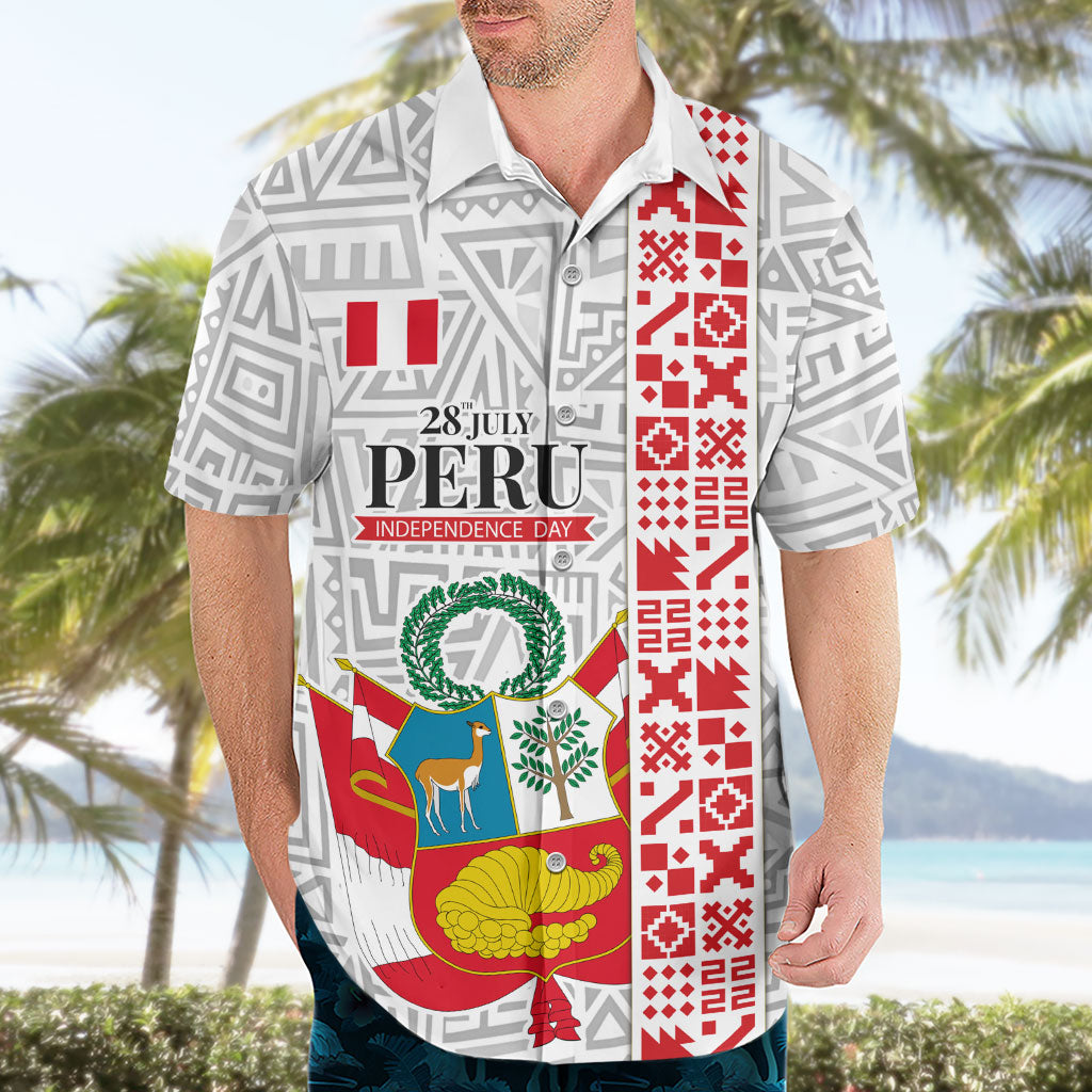 Peru Independence Day Hawaiian Shirt Peruvian Flag Coat of Arms Inca Pattern