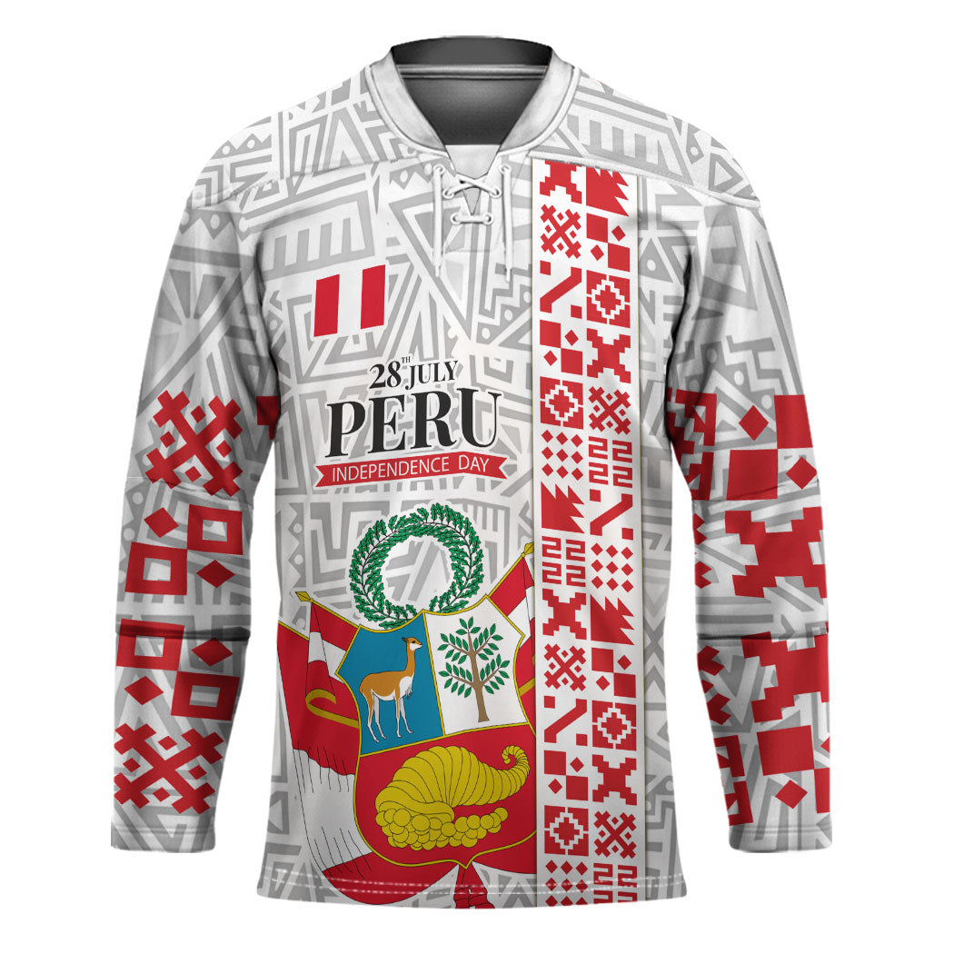 Peru Independence Day Hockey Jersey Peruvian Flag Coat of Arms Inca Pattern