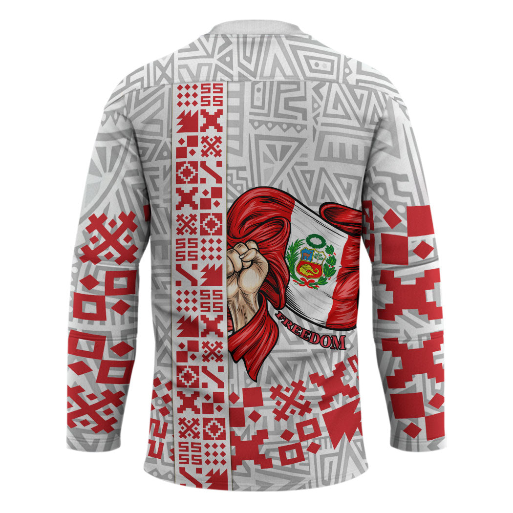 Peru Independence Day Hockey Jersey Peruvian Flag Coat of Arms Inca Pattern