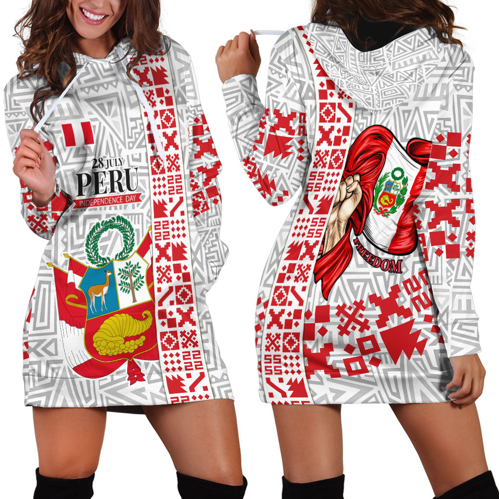Peru Independence Day Hoodie Dress Peruvian Flag Coat of Arms Inca Pattern