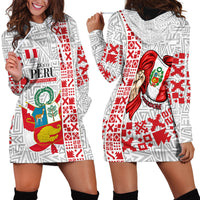 Peru Independence Day Hoodie Dress Peruvian Flag Coat of Arms Inca Pattern