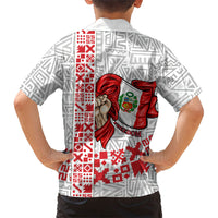 Peru Independence Day Kid Hawaiian Shirt Peruvian Flag Coat of Arms Inca Pattern