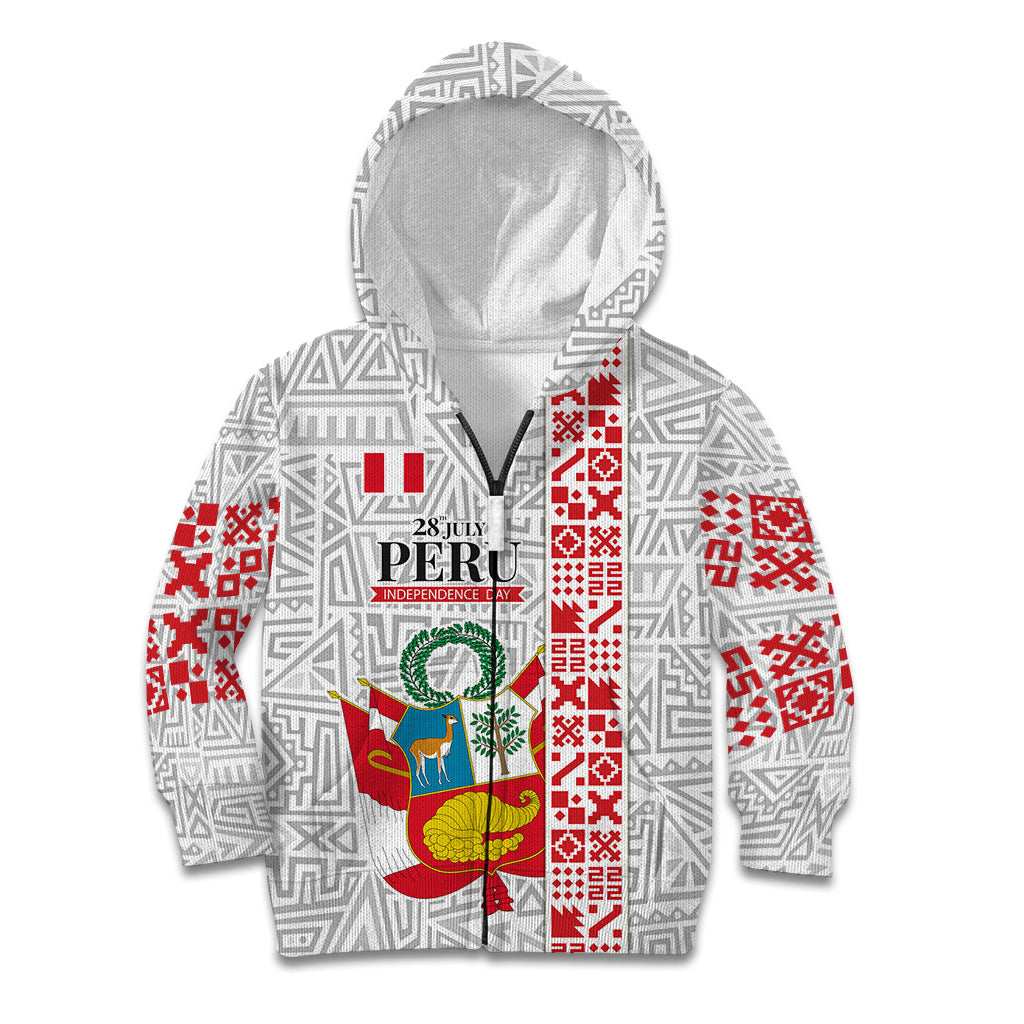 Peru Independence Day Kid Hoodie Peruvian Flag Coat of Arms Inca Pattern