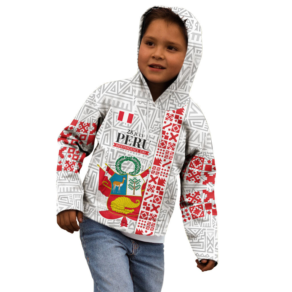 Peru Independence Day Kid Hoodie Peruvian Flag Coat of Arms Inca Pattern