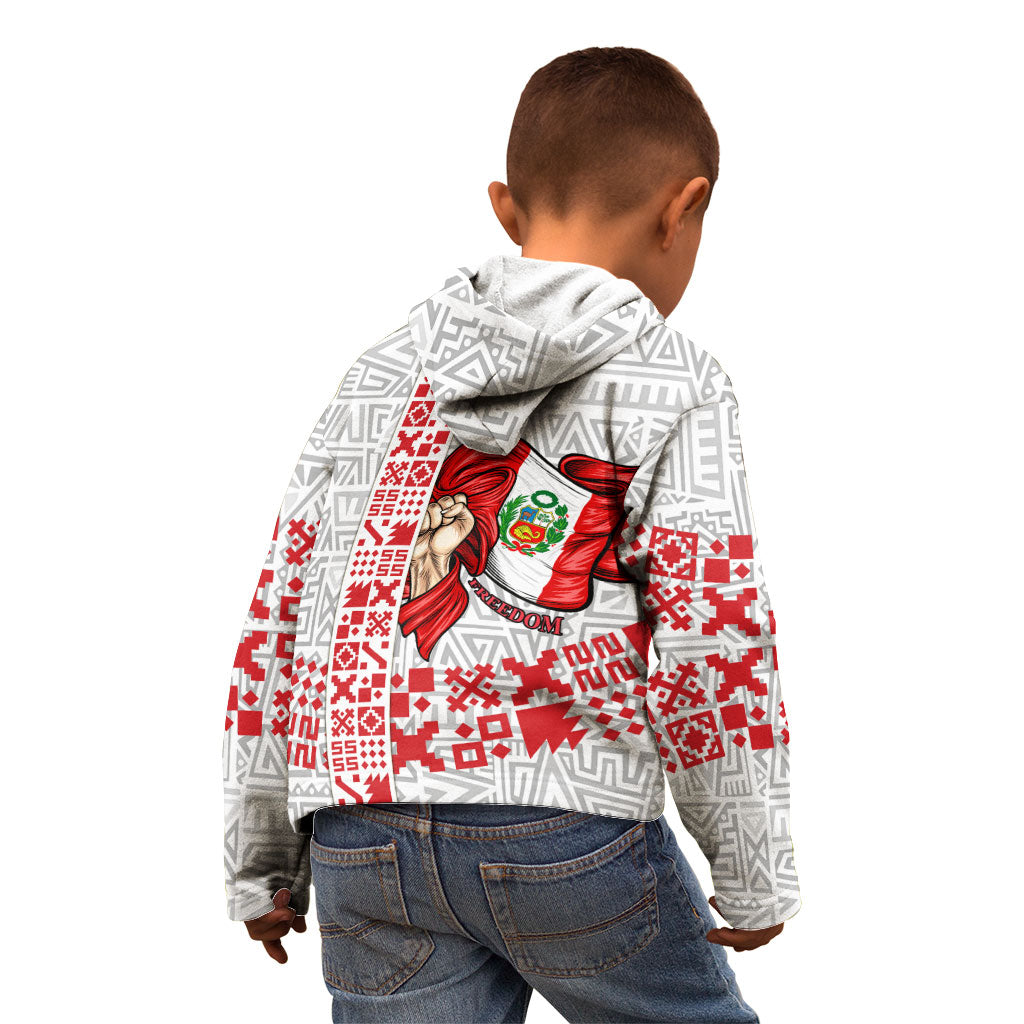 Peru Independence Day Kid Hoodie Peruvian Flag Coat of Arms Inca Pattern