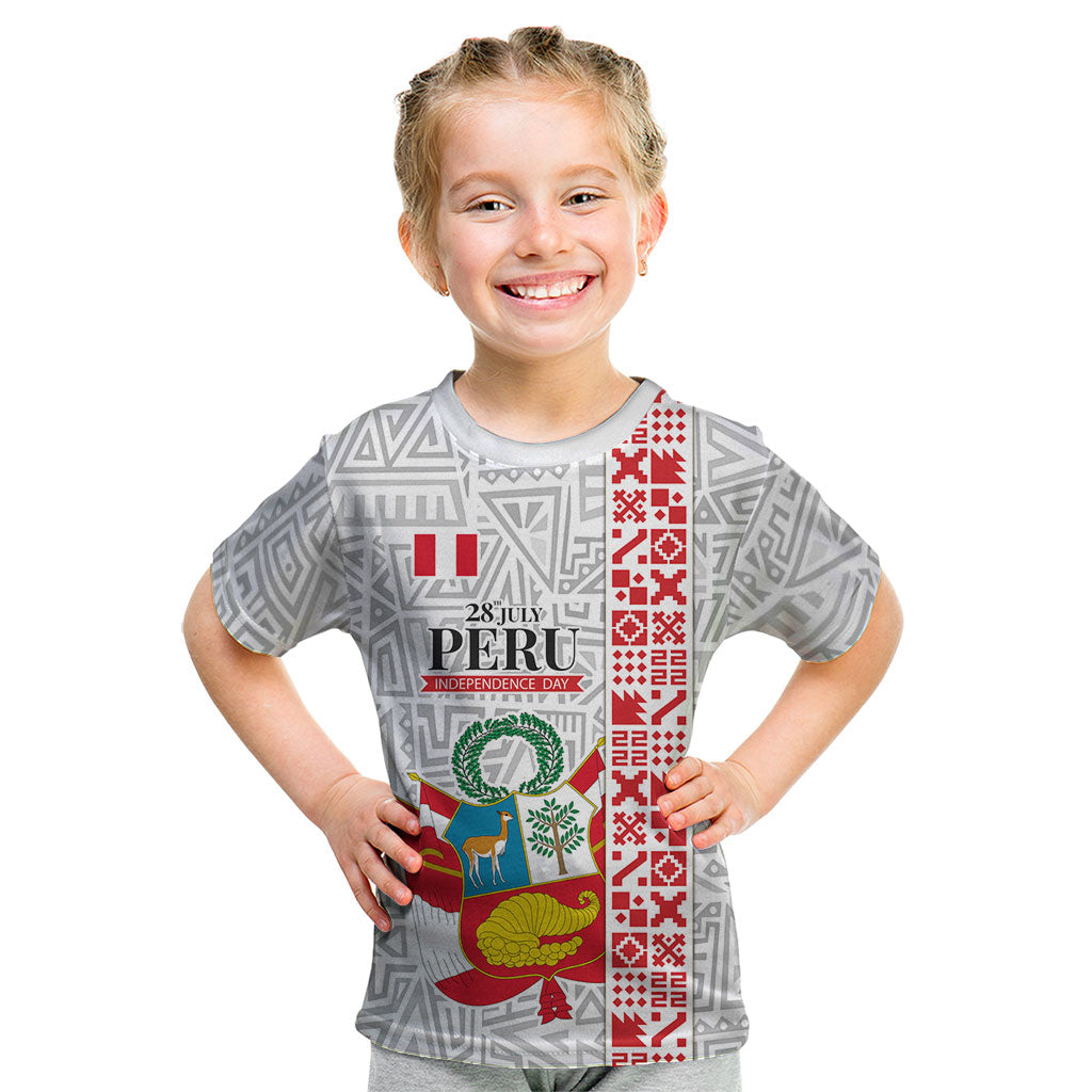Peru Independence Day Kid T Shirt Peruvian Flag Coat of Arms Inca Pattern