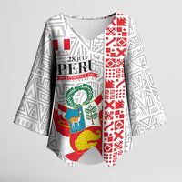 Peru Independence Day Kimono Sleeve Blouse Peruvian Flag Coat of Arms Inca Pattern