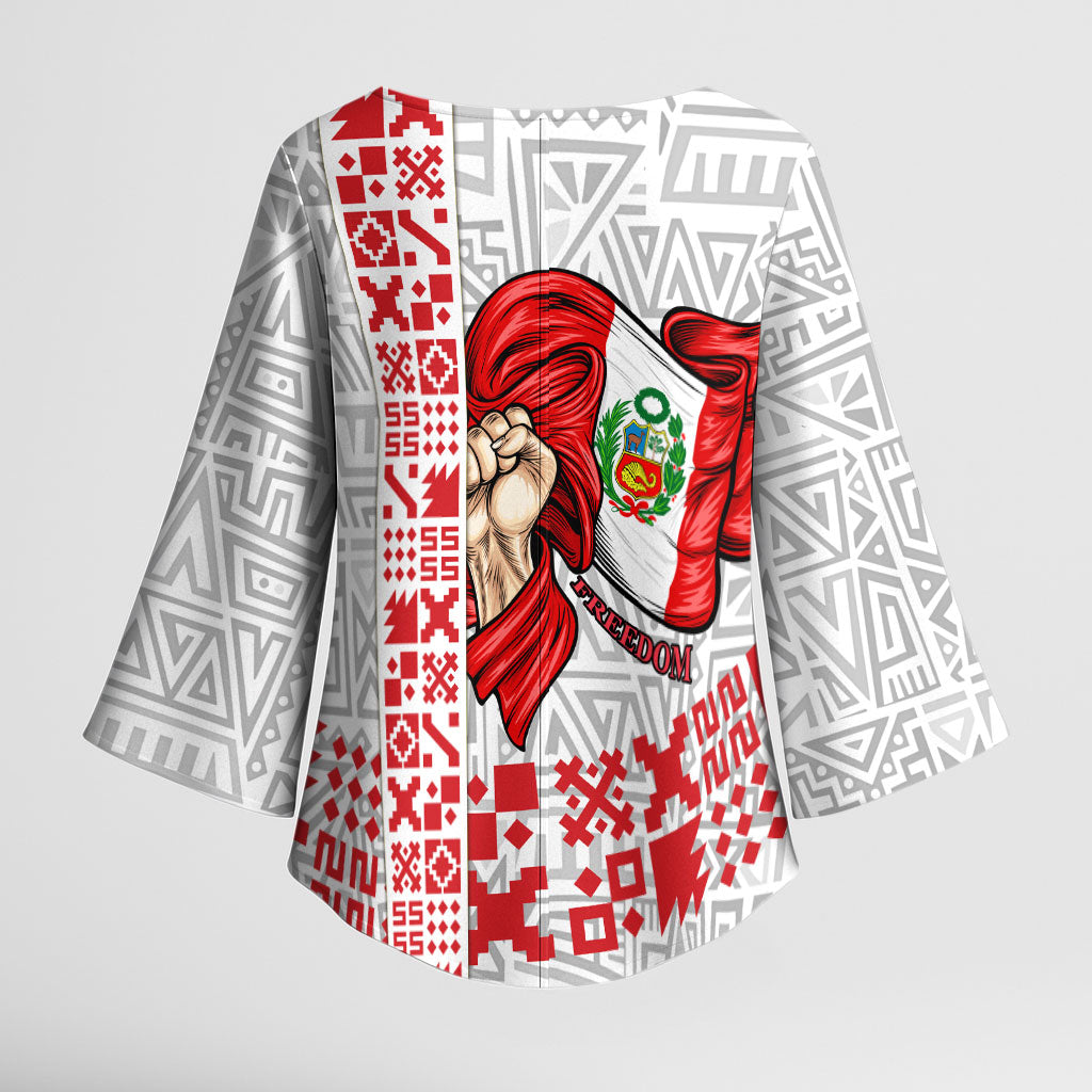 Peru Independence Day Kimono Sleeve Blouse Peruvian Flag Coat of Arms Inca Pattern