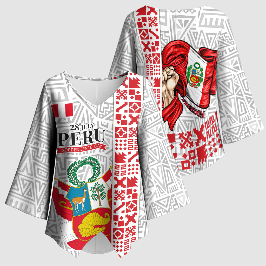 Peru Independence Day Kimono Sleeve Blouse Peruvian Flag Coat of Arms Inca Pattern