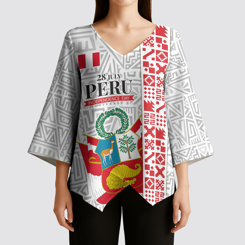 Peru Independence Day Kimono Sleeve Blouse Peruvian Flag Coat of Arms Inca Pattern