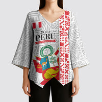 Peru Independence Day Kimono Sleeve Blouse Peruvian Flag Coat of Arms Inca Pattern
