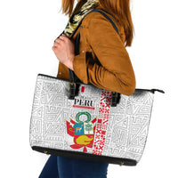 Peru Independence Day Leather Tote Bag Peruvian Flag Coat of Arms Inca Pattern