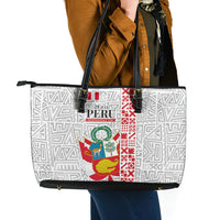 Peru Independence Day Leather Tote Bag Peruvian Flag Coat of Arms Inca Pattern