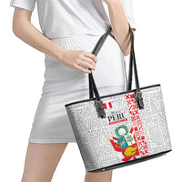 Peru Independence Day Leather Tote Bag Peruvian Flag Coat of Arms Inca Pattern