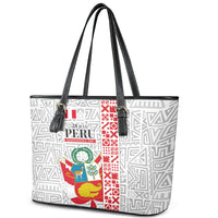 Peru Independence Day Leather Tote Bag Peruvian Flag Coat of Arms Inca Pattern
