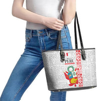 Peru Independence Day Leather Tote Bag Peruvian Flag Coat of Arms Inca Pattern