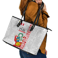 Peru Independence Day Leather Tote Bag Peruvian Flag Coat of Arms Inca Pattern