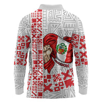 Peru Independence Day Long Sleeve Polo Shirt Peruvian Flag Coat of Arms Inca Pattern