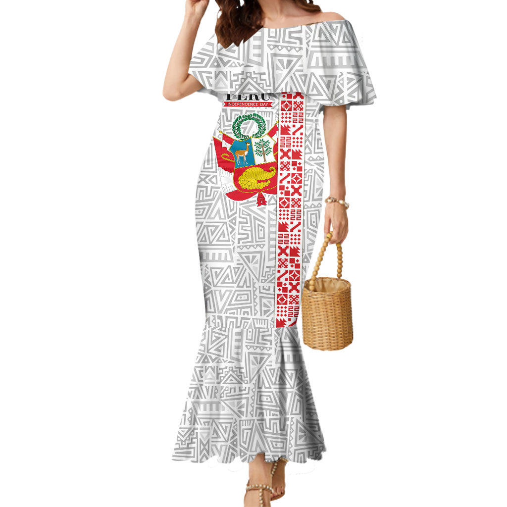 Peru Independence Day Mermaid Dress Peruvian Flag Coat of Arms Inca Pattern