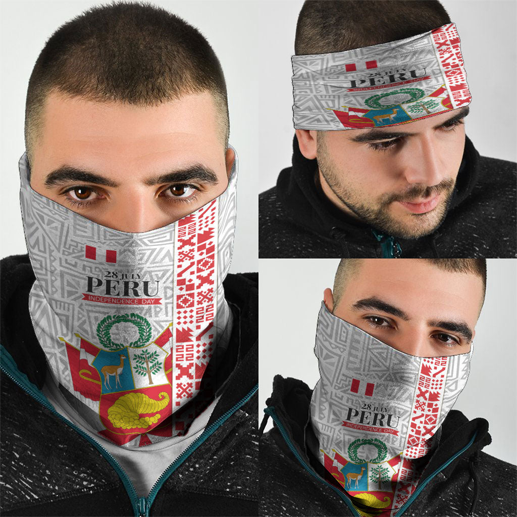 Peru Independence Day Neck Gaiter Peruvian Flag Coat of Arms Inca Pattern