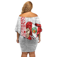 Peru Independence Day Off Shoulder Short Dress Peruvian Flag Coat of Arms Inca Pattern