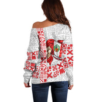 Peru Independence Day Off Shoulder Sweater Peruvian Flag Coat of Arms Inca Pattern