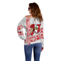 Peru Independence Day Off Shoulder Sweater Peruvian Flag Coat of Arms Inca Pattern
