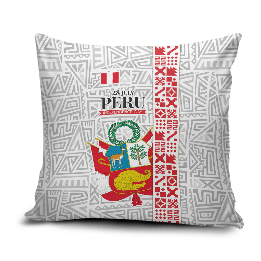 Peru Independence Day Pillow Cover Peruvian Flag Coat of Arms Inca Pattern
