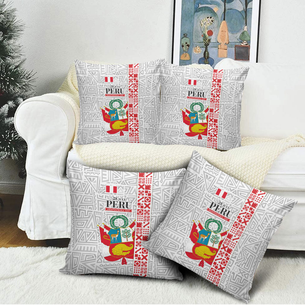 Peru Independence Day Pillow Cover Peruvian Flag Coat of Arms Inca Pattern