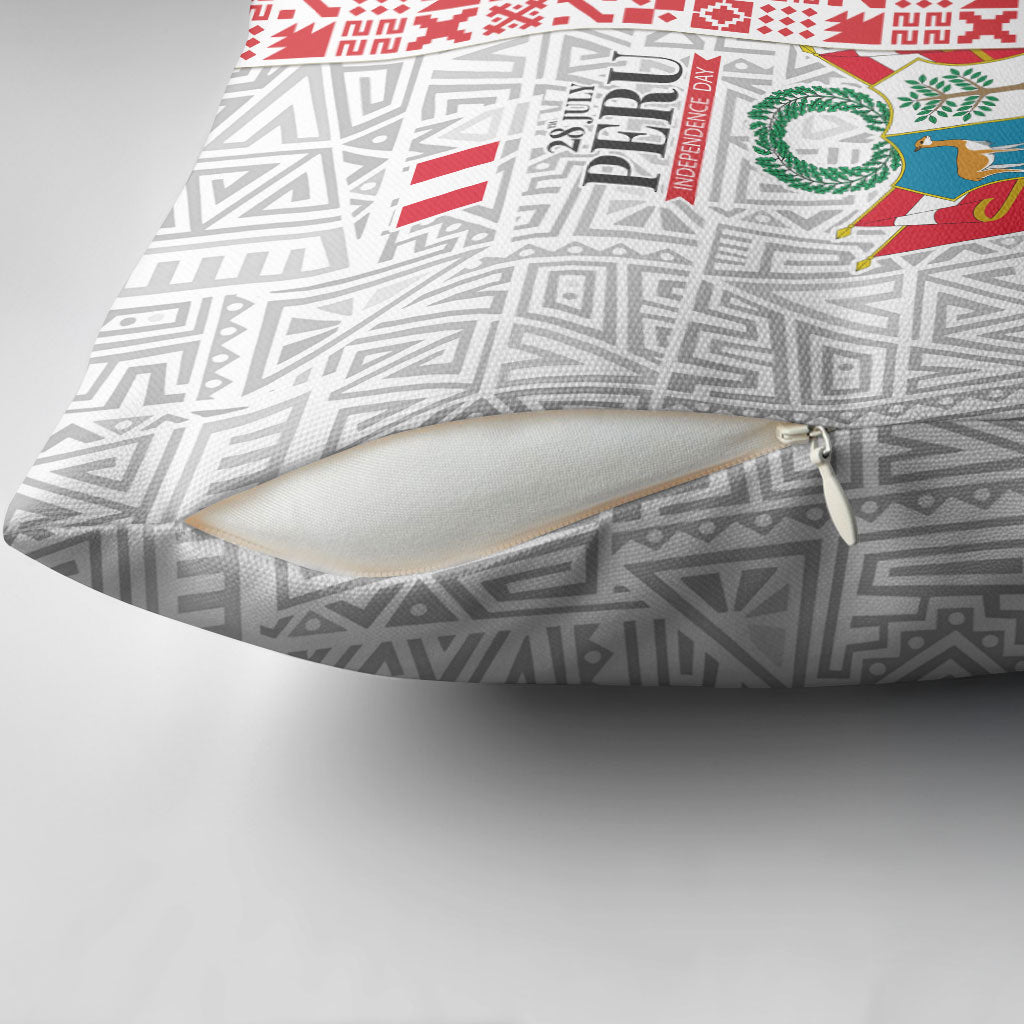 Peru Independence Day Pillow Cover Peruvian Flag Coat of Arms Inca Pattern