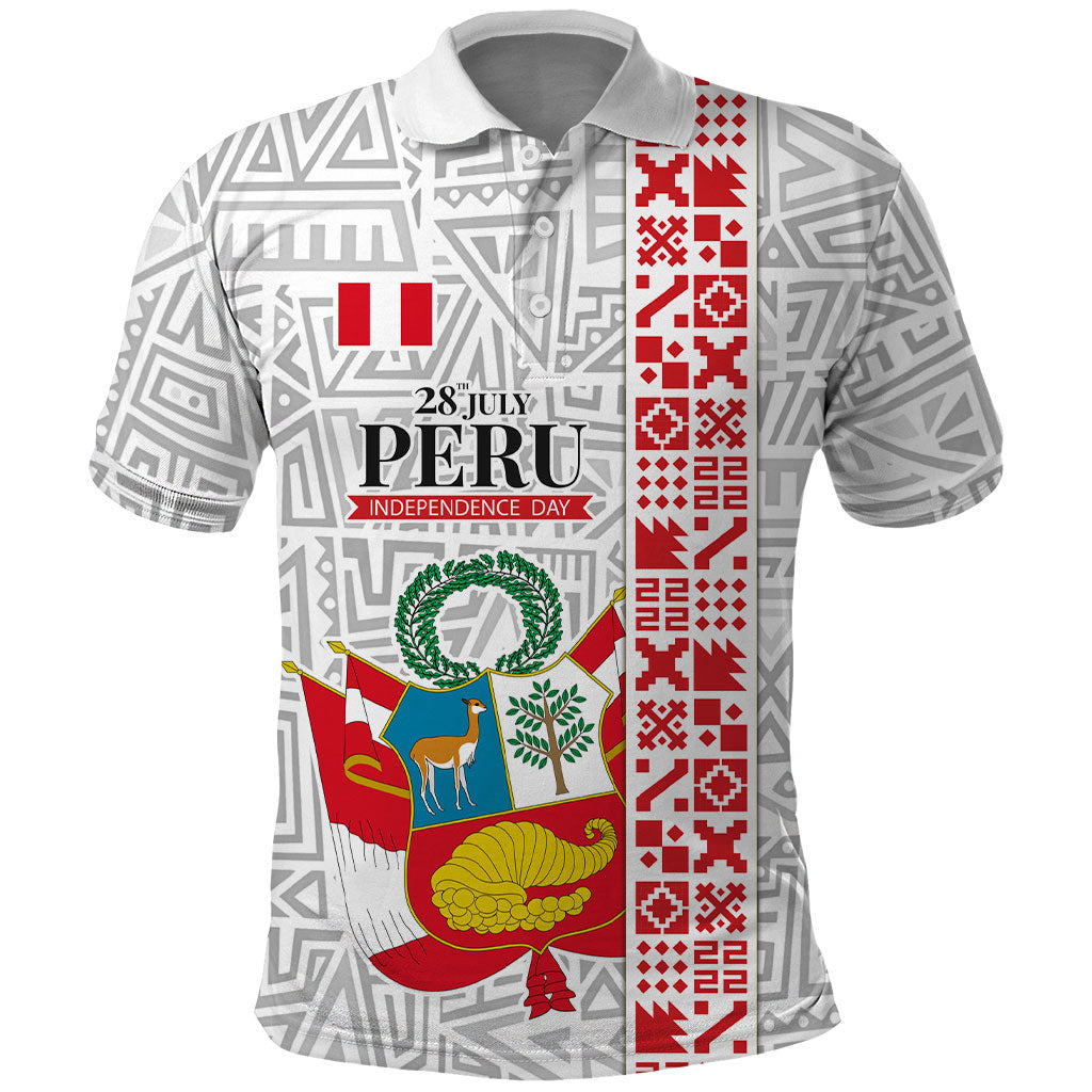 Peru Independence Day Polo Shirt Peruvian Flag Coat of Arms Inca Pattern