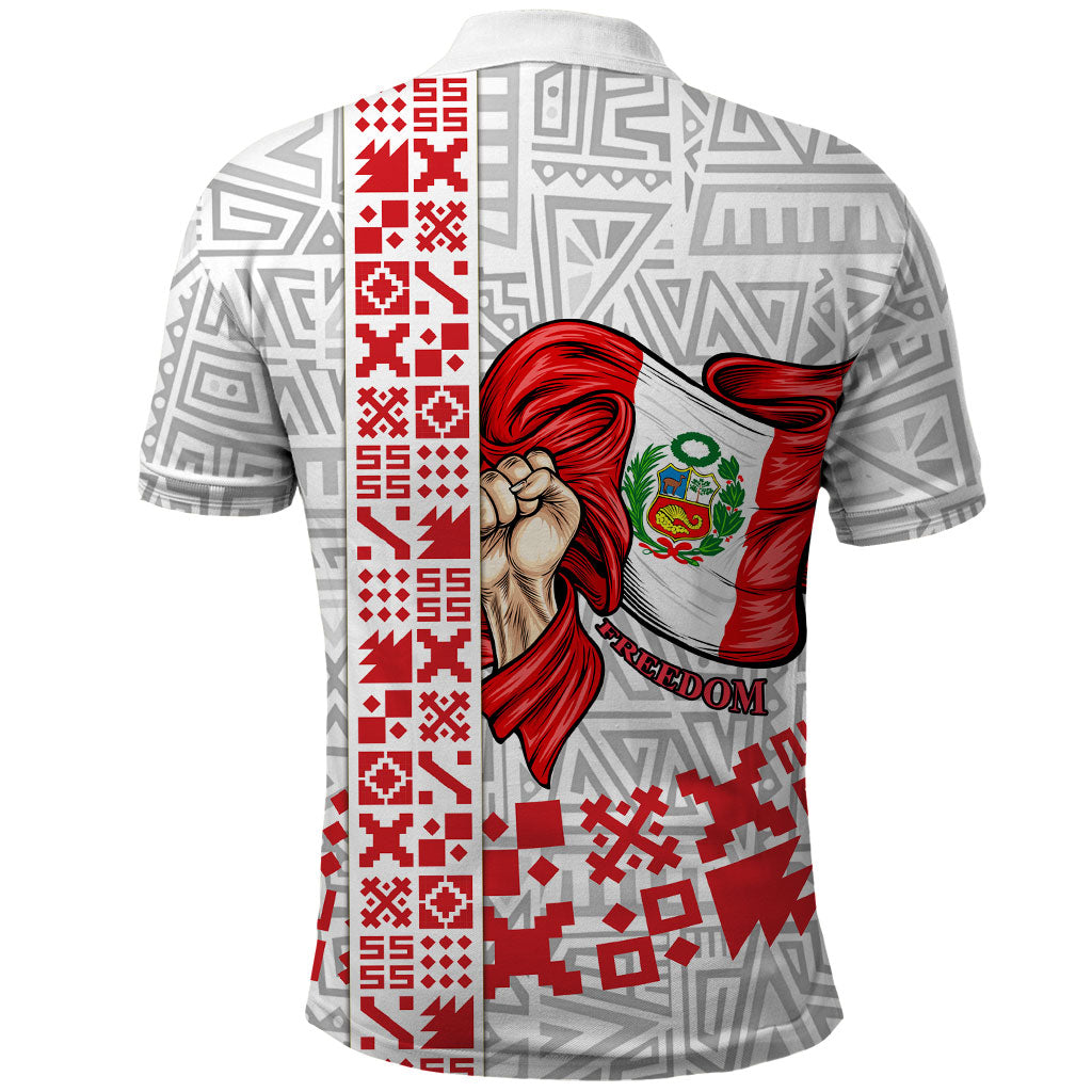 Peru Independence Day Polo Shirt Peruvian Flag Coat of Arms Inca Pattern