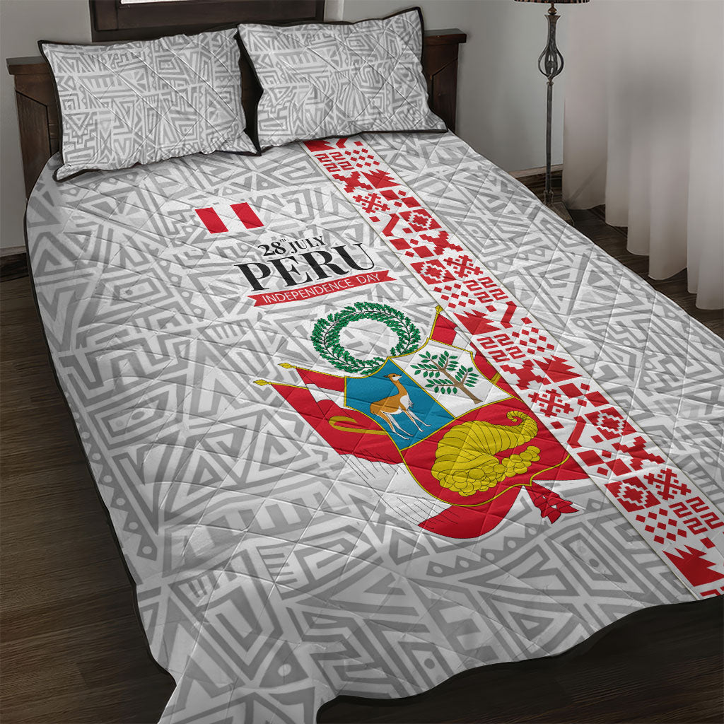 Peru Independence Day Quilt Bed Set Peruvian Flag Coat of Arms Inca Pattern