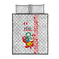 Peru Independence Day Quilt Bed Set Peruvian Flag Coat of Arms Inca Pattern