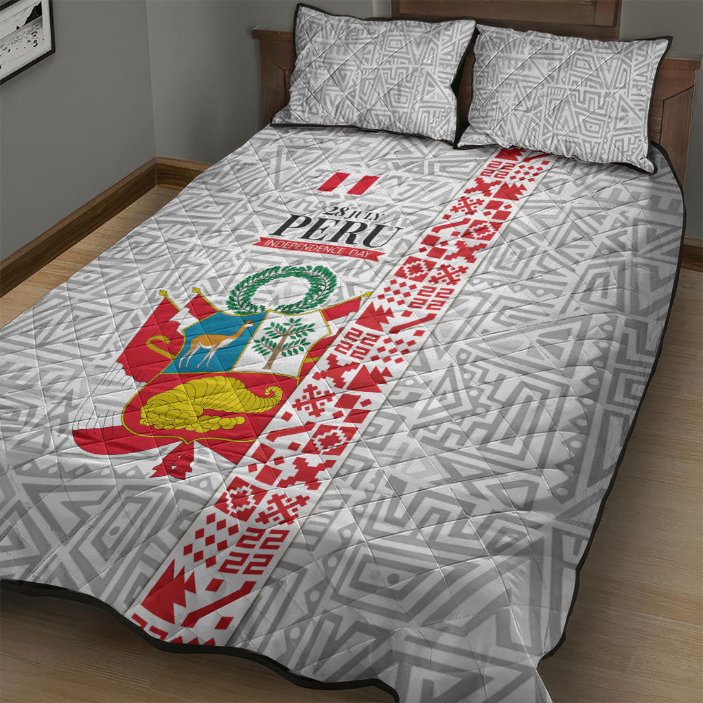Peru Independence Day Quilt Bed Set Peruvian Flag Coat of Arms Inca Pattern
